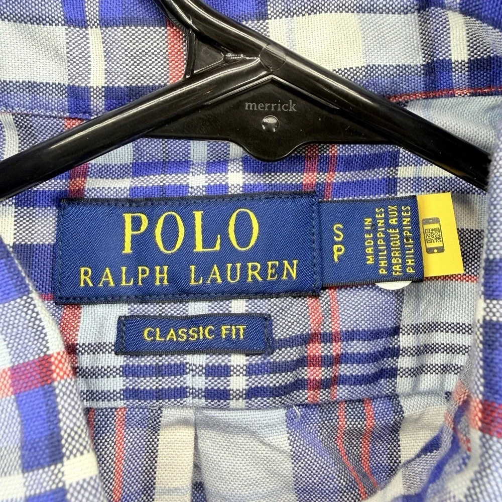 NWT Polo Ralph Lauren Classic Fit Plaid Button Down Shirt Mens Small Blue Cotton
